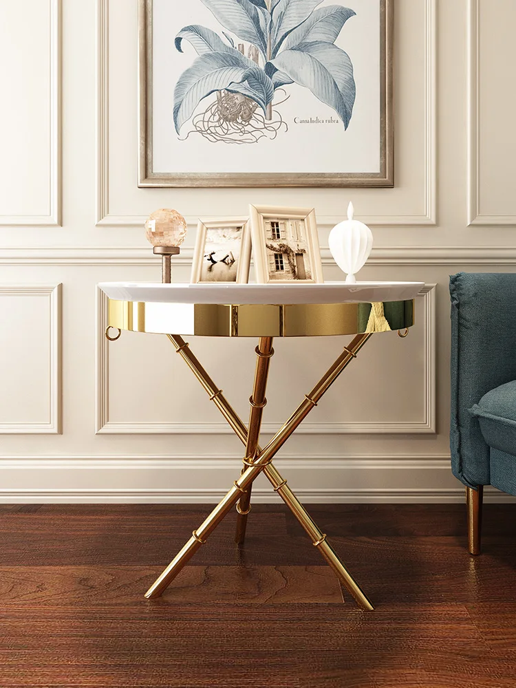 golden corner gold-plated round coffee table stainless steel corner marble side table golden corner gold-plated round coffee table stainless steel corner marble side table