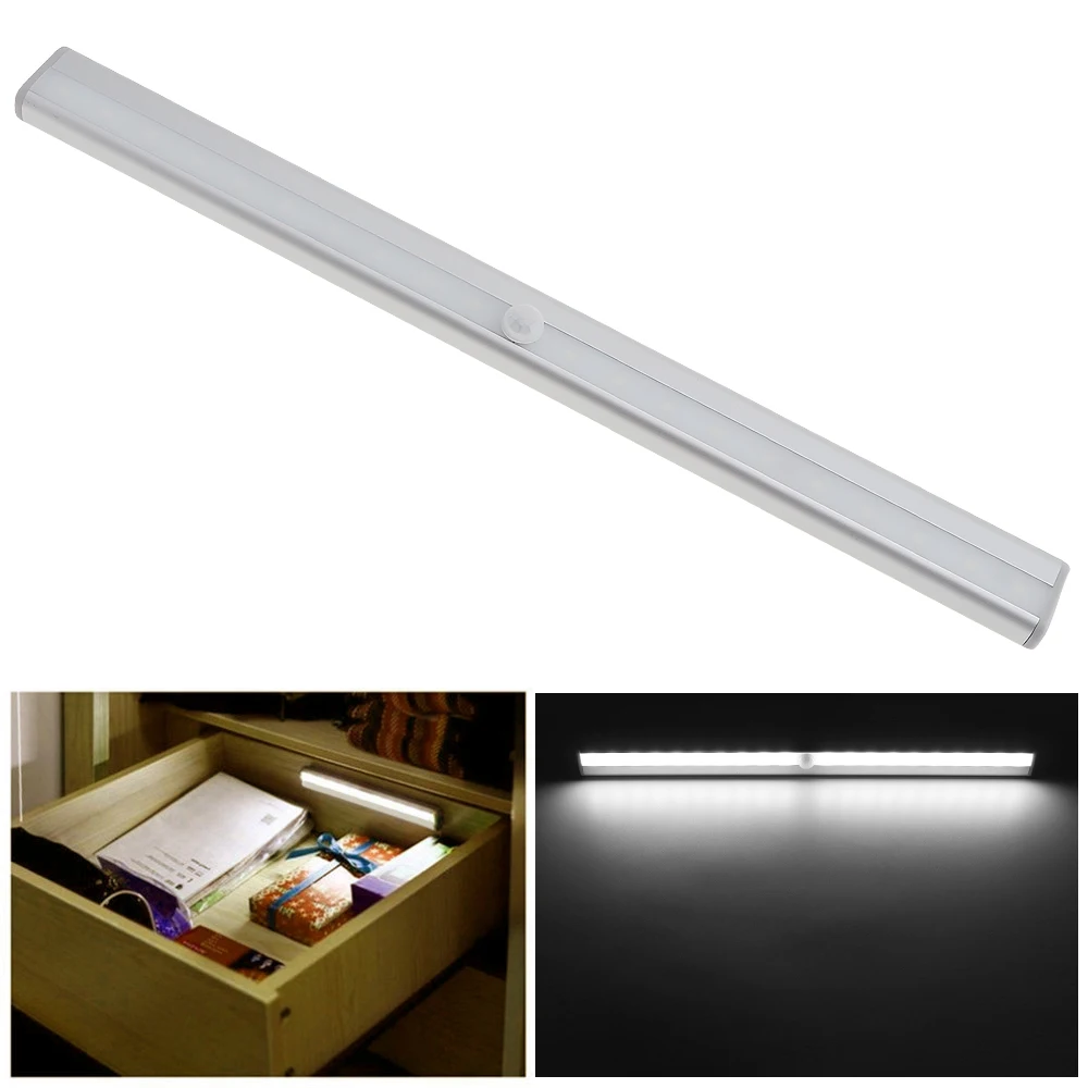 

Sale 20 Bright LED USB Rechargeable Long Aluminum Cabinet Night Lighting with IR Infrared Motion Detector Sensor
