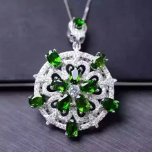 Натуральный зеленый диопсид камень кулон S925 серебро Природный камень кулон Цепочки и ожерелья Модные мяч колесо обозрения женщин девушки ювелирные изделия