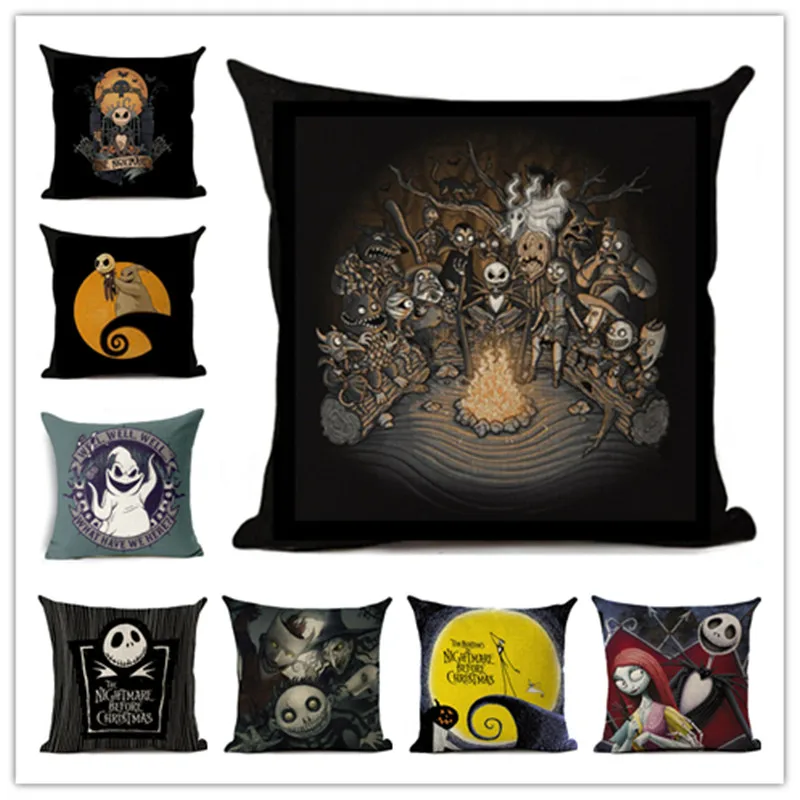 

Halloween Cartoon Skull Jack Printed Cushion Cover Nightmare Before Christmas Decorative Sofa Car Chair Home Decor Pillow Case