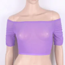 Женская сетчатая Открытая грудь короткий рукав танец живота укороченный топ сексуальная прозрачная блузка сплошной цвет фиолетовый красный синий белый