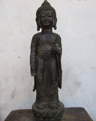 

Collectible bronze lion statue S0358 19 "Tibetan Buddhism Folk bronze bronze standing Sakyamuni Buddha God Statue