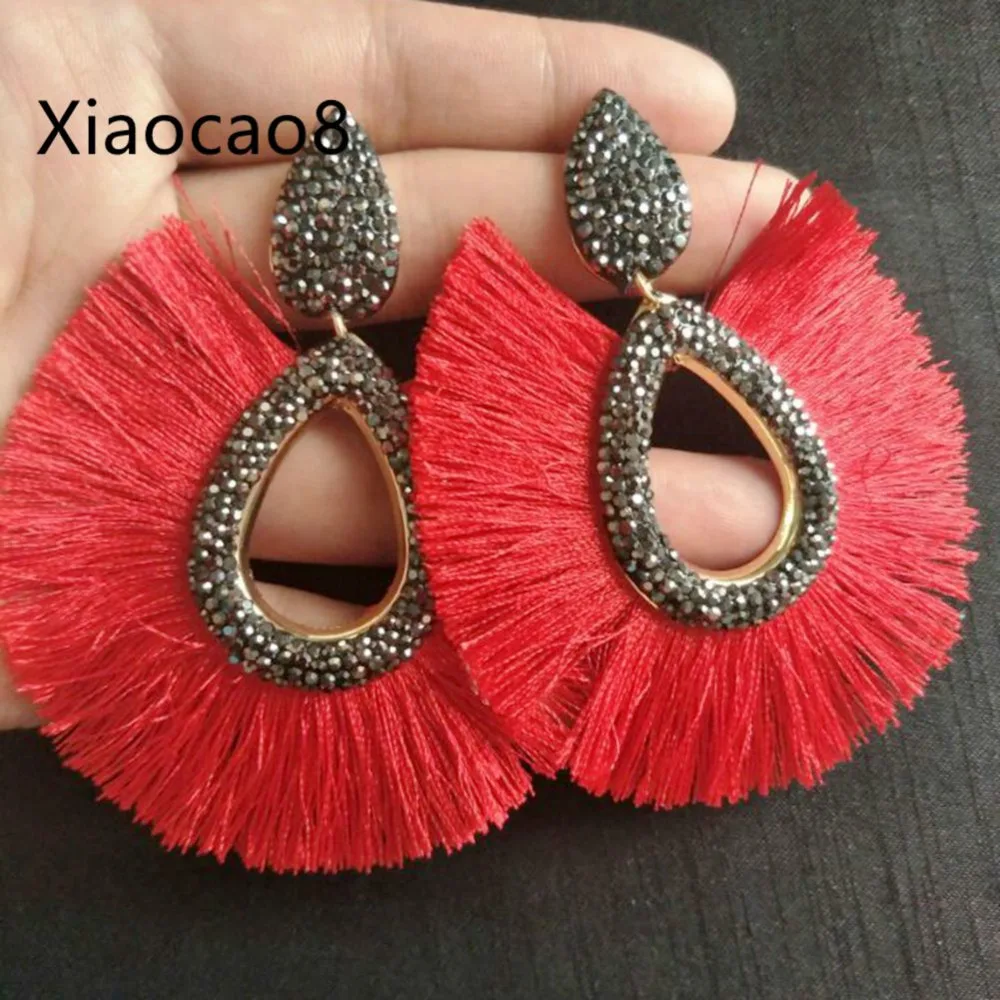 Big Round Silk Thread Tassel Earrings Trendy Dangle Drop for Women Bohemian Wedding Earring Jewelry Boucle d'Oreille | Украшения и