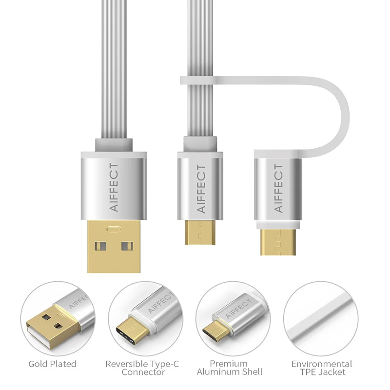 AIFFECT 2 шт. в упаковке 2 в 1 Тип-C кабель для быстрой зарядки и Micro USB кабель для Nexus 5X, Nexus 6 P OnePlus 2 ZUK Z1, LG for Xiaomi 4C