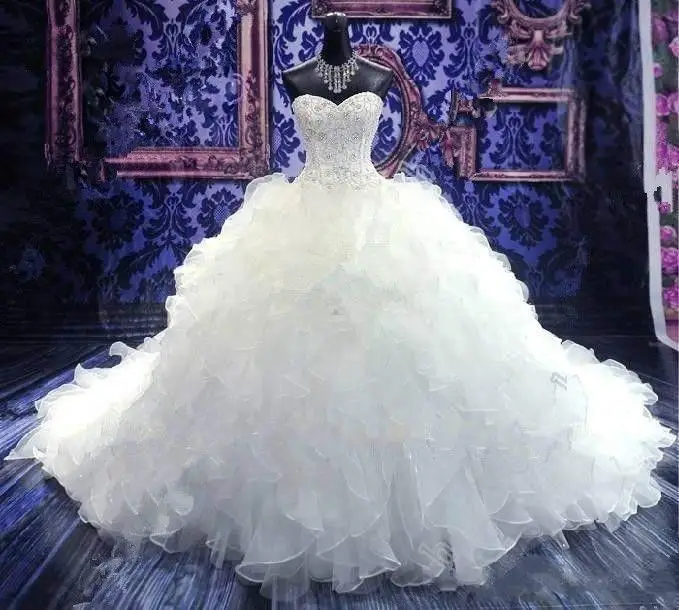 Свадебные платья 2019 роскошные свадебное платье с бисером Принцесса Милая корсет органза оборками собор бальное платье свадебное