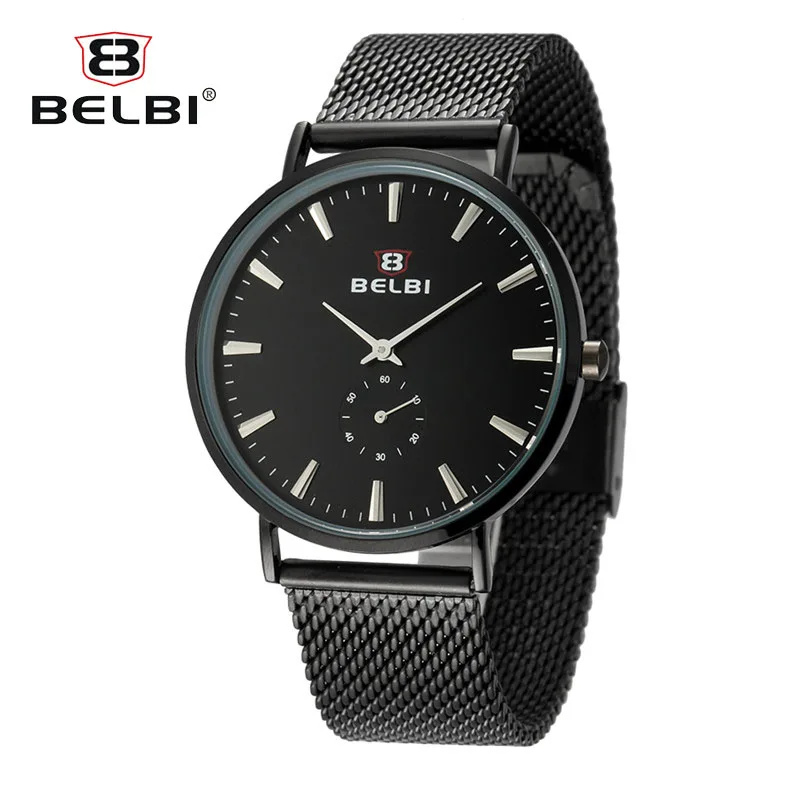

BELBI Luxury Men Watches Simple Two Pin Half Display Dial Design Men Clock Ultra-thin Stainless Steel Watch Strap Hodinky Men
