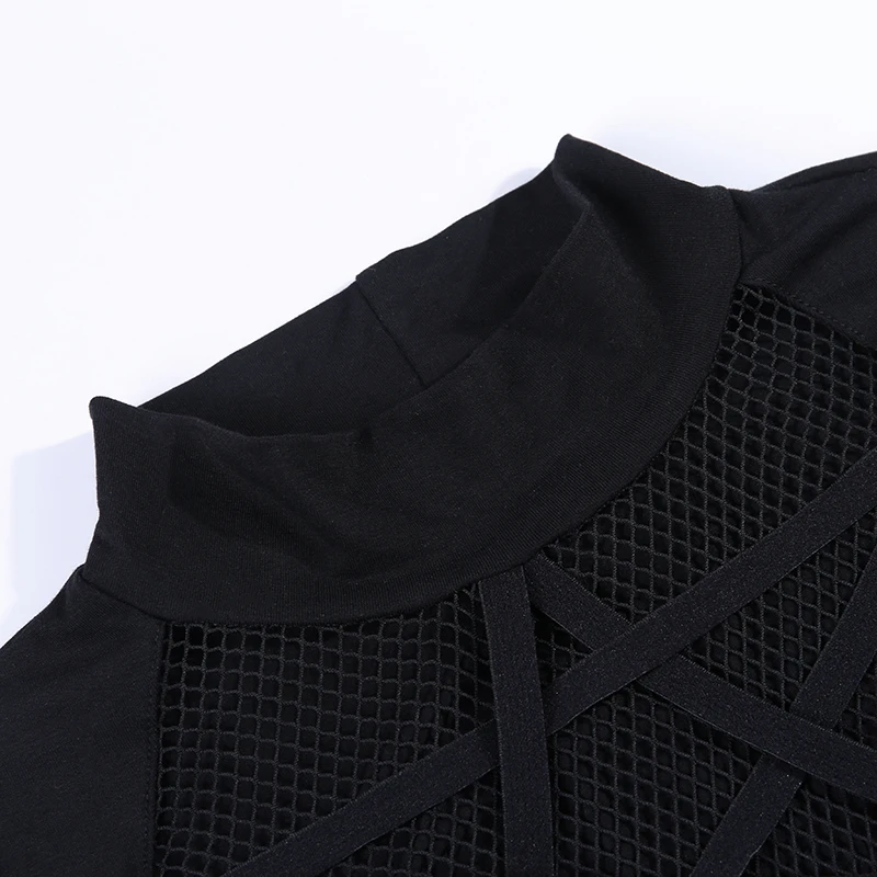 InsGoth женский черный короткий топ с длинным рукавом, готический пентаграмма, открытая повязка, облегающий женский топ, осенняя уличная мода, футболки