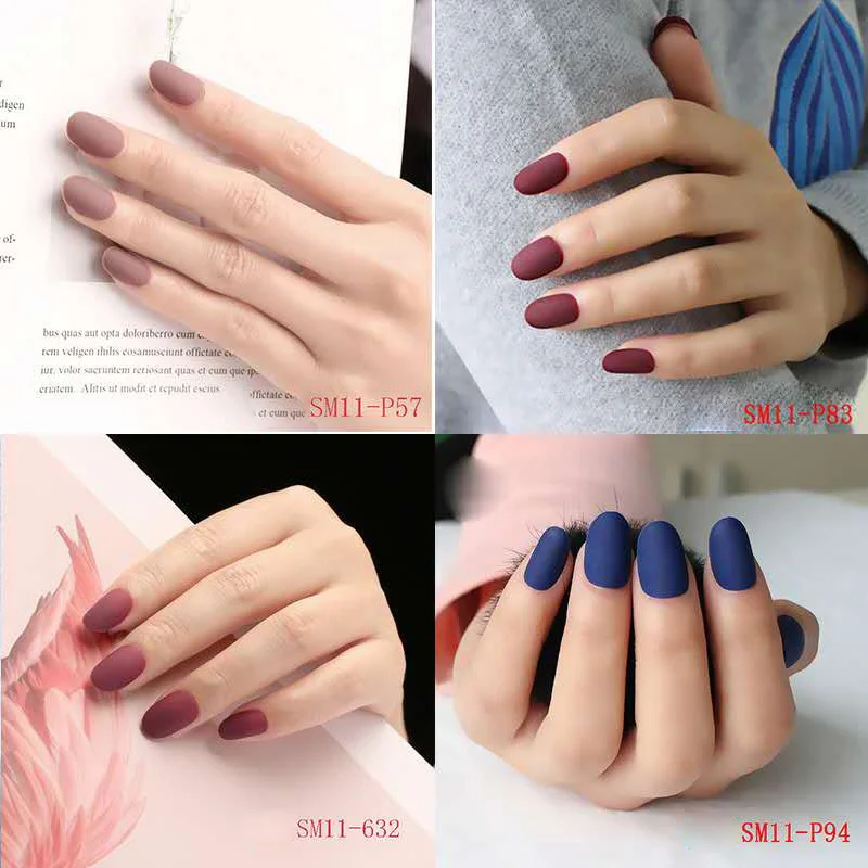

Hot sale 24Pcs Women False Nails Tips DIY Solid Color Matte Frosted Round False Nails