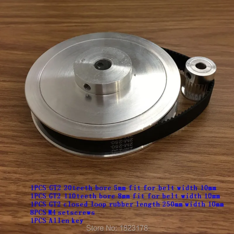 

1pcs GT2 110teeth Bore 8mm+1PCS GT2 20teeth Bore 5mm+1PCS closed loop belt GT2 Length 250mm width 10mm