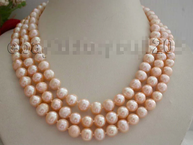 

Fast SHIPPING 17-18-19" 3rows Genuine Natural 10mm Pink Round Pearl Necklace #f1516! (A0329)