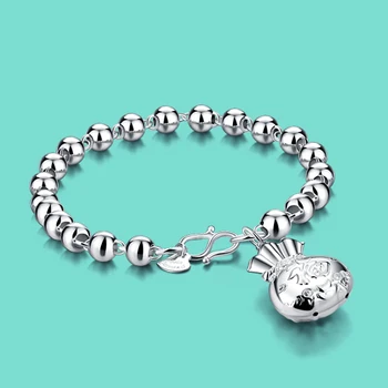 

Ethnic Style 925 Sterling Silver Bracelet Women's Money Bag Pendant Design Bead Bracelet High Quality Solid Silver Material