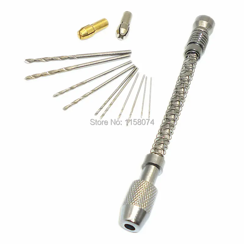 10pcs 0.6-2.0mm HSS Micro-Drill Bit Set + Stainless Steel Hand Drill Mini Pin Vis Chuck 0.1-2mm Manual Hand Twist Drill W/ Chuck