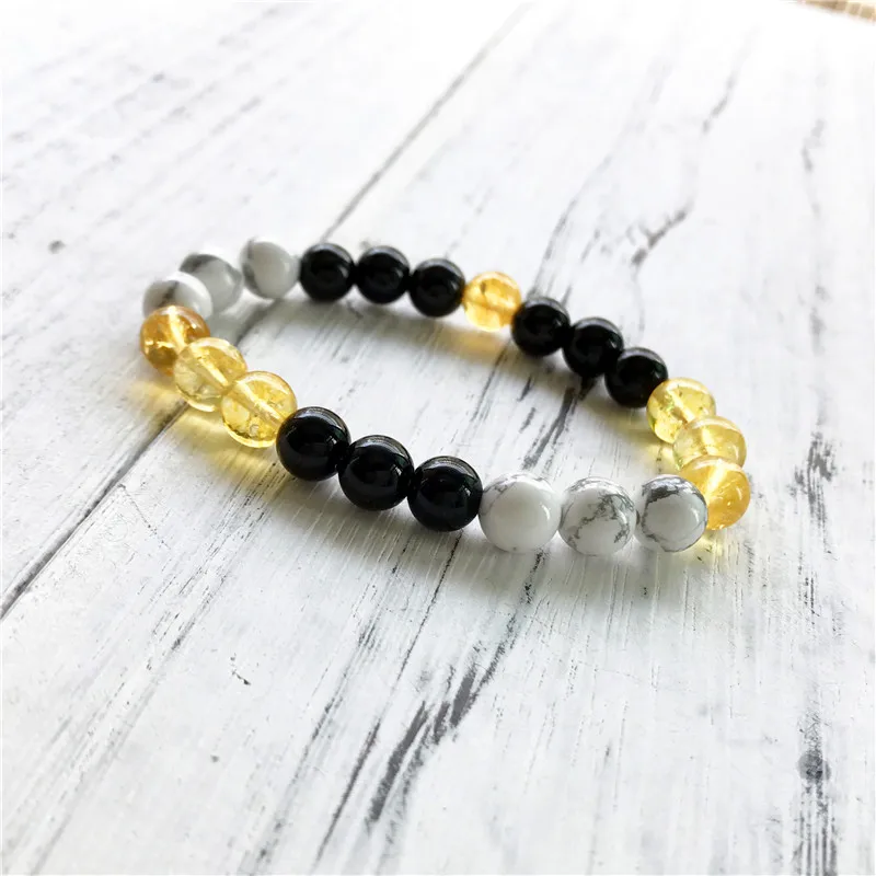 Браслет из натурального камня Howlite и желтого кварца черного оникса браслеты для