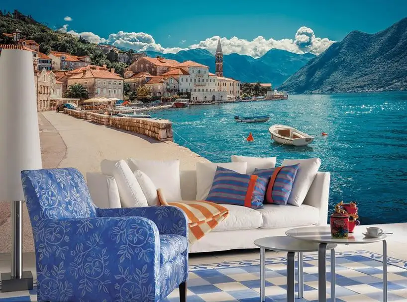 Custom European Bedroom Wallpaper 3D town seaside landscape Wallpaper