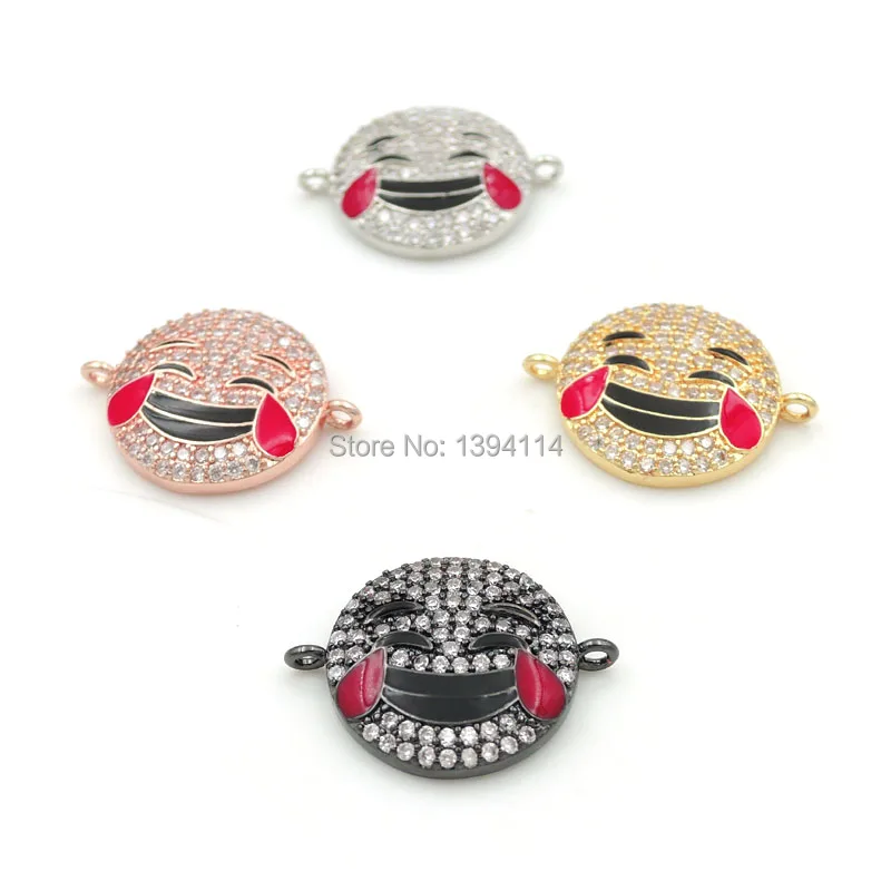 

20*16*3mm Micro Pave Clear CZ Round Connector With Crying Face Enamelled Fit For Women As DIY Bracelets Accessory