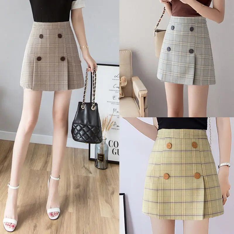 

summer girl clothing Chic mini students skirts ins style A-line girl skirts plaid one-step korean 16-20 year old slim skirts