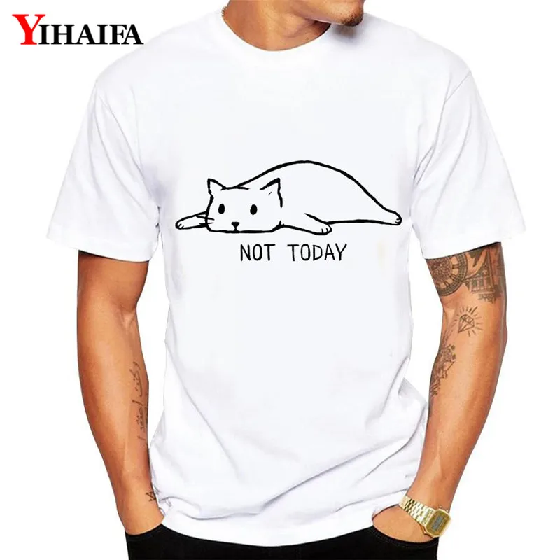 

T-Shirt Men Male Letter Cat suit gym Print Not Today Funny Graphic Tees Casual White Tee Shirts Unisex Summer Tops Streetwear