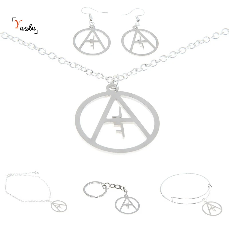 

ALF Symbol Jewerly set Animal Liberation Front Stainless steel Charm Necklace Bangle Keyring Earring Ankle