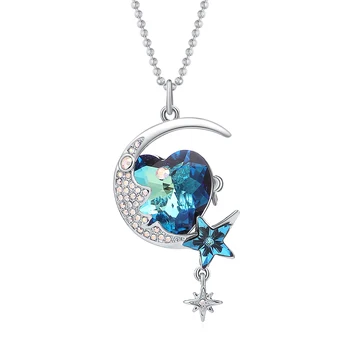 

BAFFIN Blue Heart Star Pendant Sweater Chain Necklaces Crystals From Swarovski Silver Color Max Jewelry Long Chain For Women