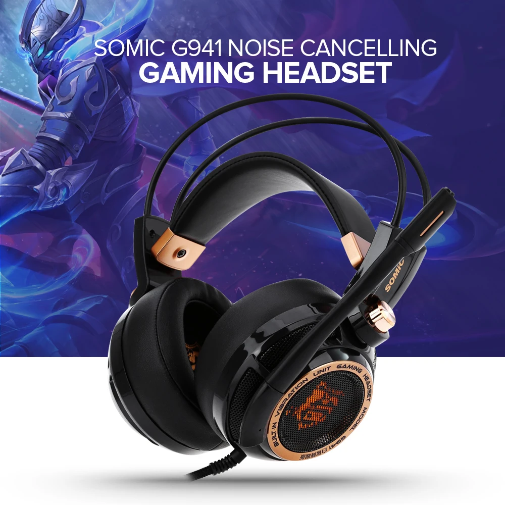 

Somic G941 Upgrade 7.1 Active Noise Cancelling Headphone Virtual Surround Sound USB with Mic Vibrating Function Gaming Headset