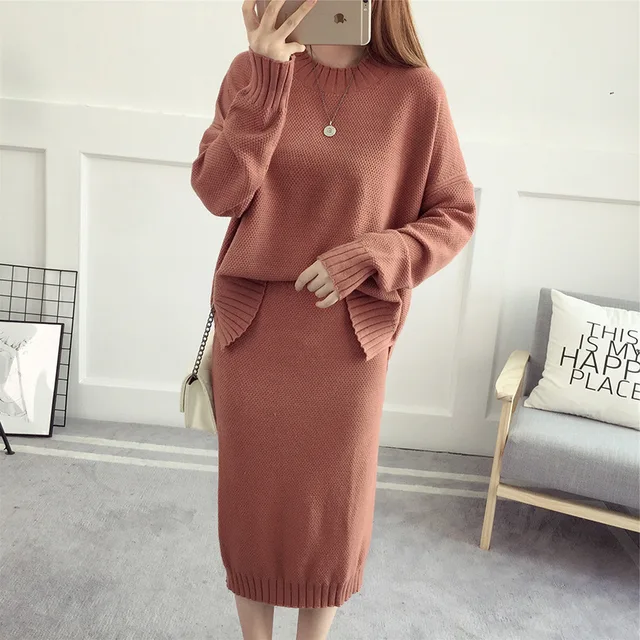 Cheap 2018 Autumn Womans Knitted Suits Solid Color Loose Sweater + Mid Pencil Skirt Sets Women Warm Winter Knit Two-Pieces Suit Femme Cheap 2018 Autumn Womans Knitted Suits Solid Color Loose Sweater + Mid Pencil Skirt Sets Women Warm Winter Knit Two-Pieces Suit Femme