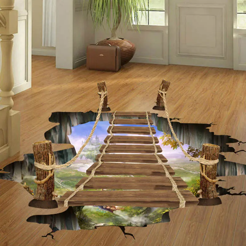 

60x90cm HOT Children 3D Floating Bridge Bedroom Floor Sticker Kids Living Room Decorative Stickers Removable Environmental P20