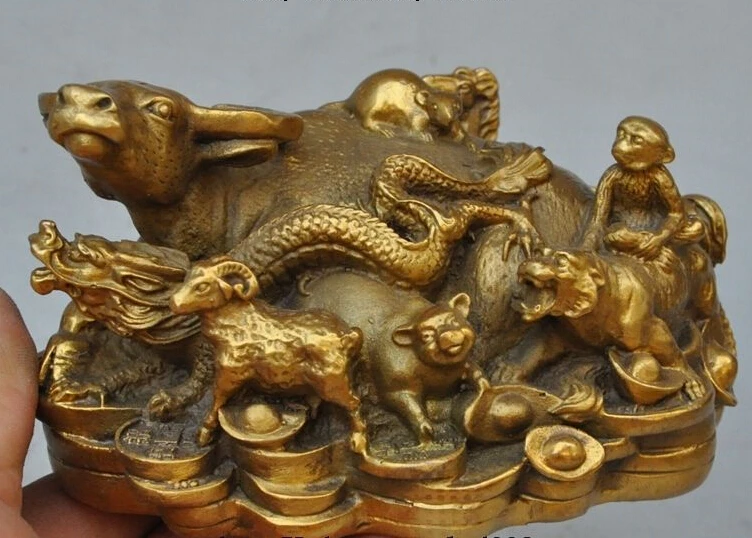 

chinese brass fengshui 12 zodiac animal wealth yuanbao money lucky Oxen statue