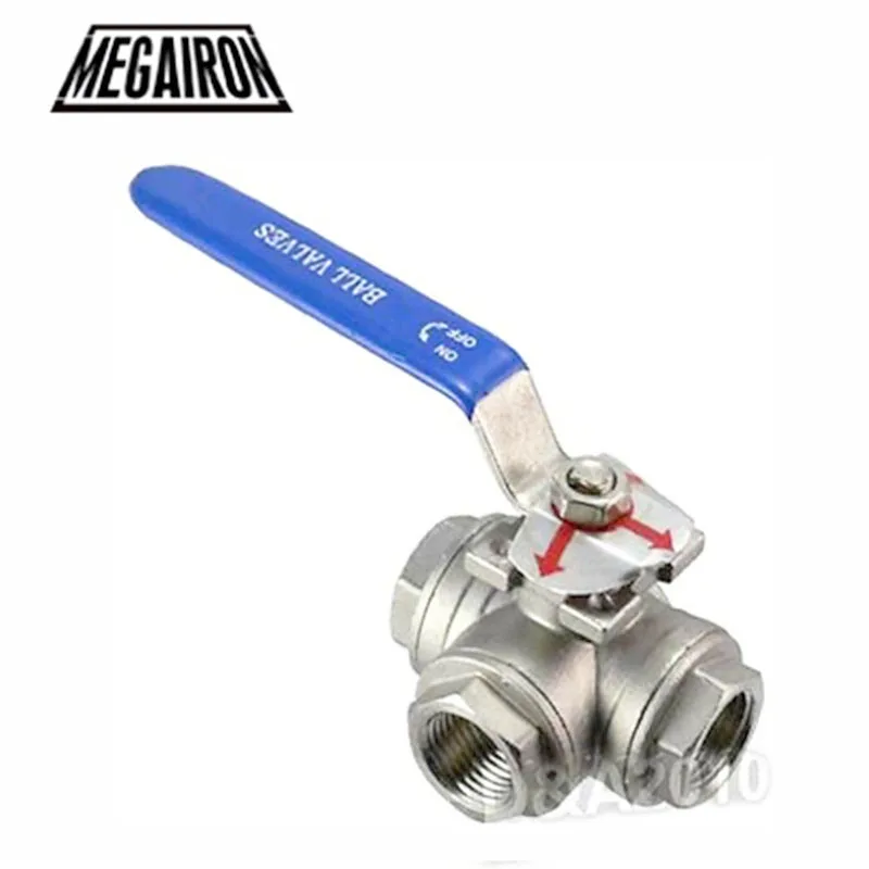 

MEGAIRON 1/2" DN15 3 Way BSPT SS316 Type T Female Mountin Pad Ball Valve Vinyl Handle WOG 1000