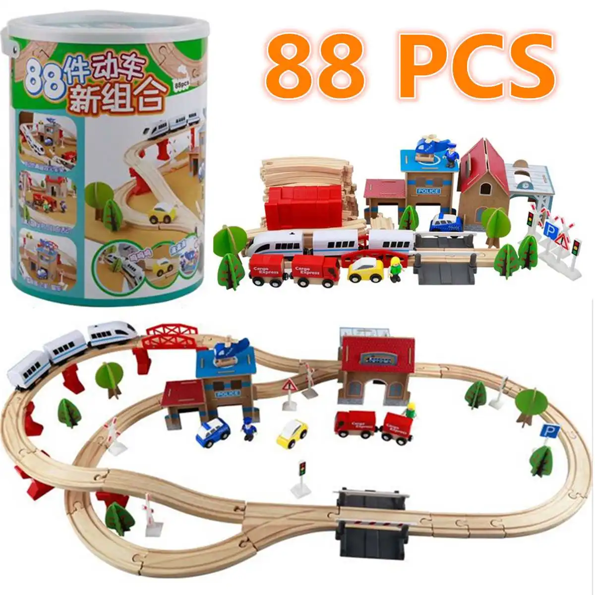 

Wooden Train Track Set Kids Wooden Railway Puzzle Slot Transit Tracks Rail Transit Train Railway Toys For Children's Gift DIY