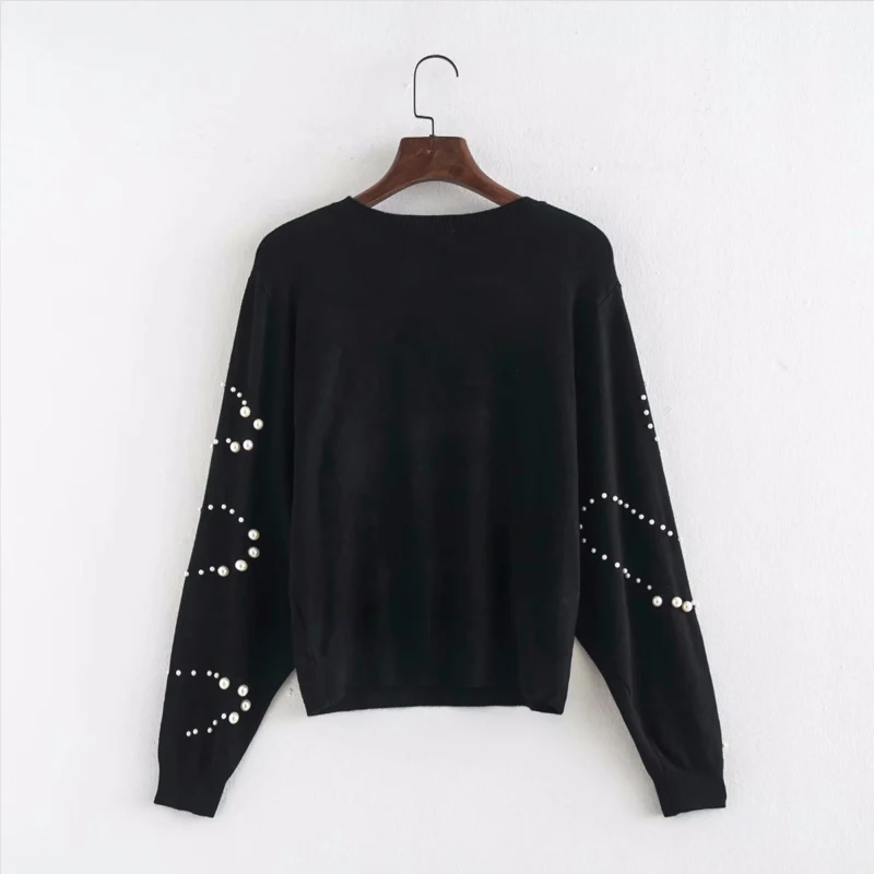 COZARII 2018 BTS women sweater england style panelled beading Pearls o-neck pullovers regular sweater women tops plus size