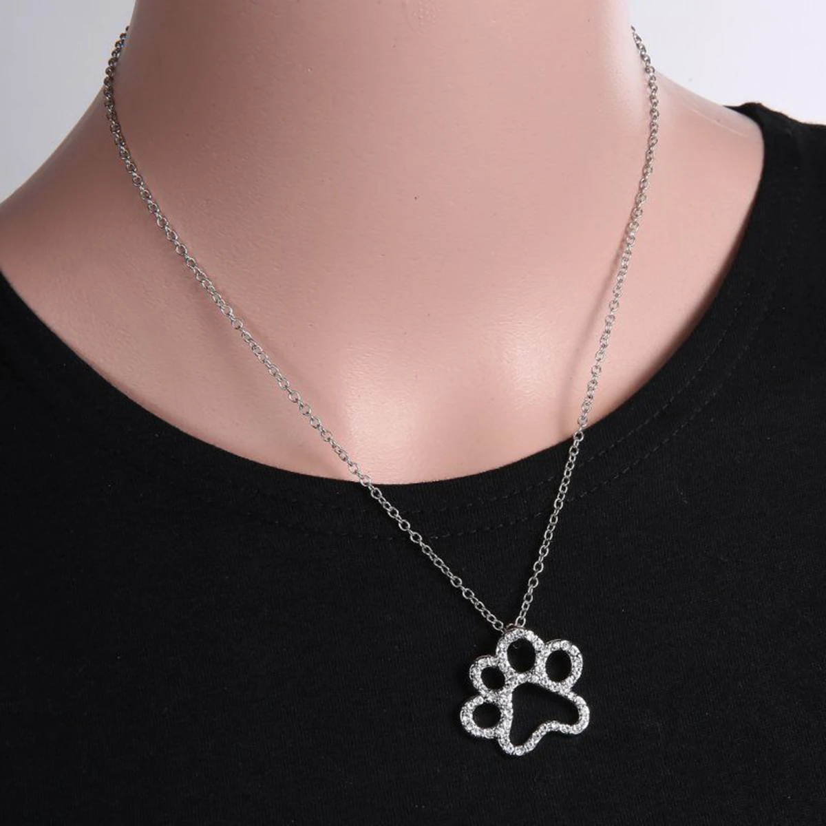 

Charms Dog Puppy Paw Footprint Link Chain Necklace Shellhard Hollow Heart Pedants Necklaces For Women Crystal Rhinestone Jewelry