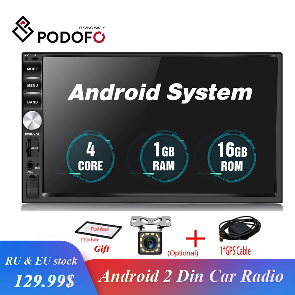 Podofo 2 Din Android автомобильное радио стерео gps навигация 7 ''сенсорный экран мультимедийный плеер авторадио Bluetooth USB SD аудио плеер