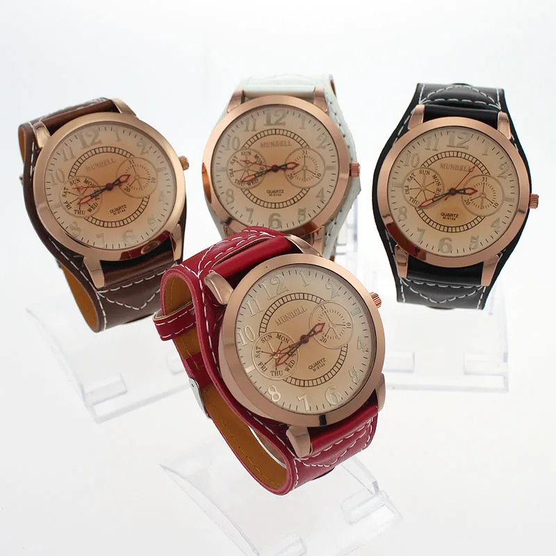 High Quality Fashion Luxury Wide Faux Leather Strap Men Lady Women Quartz Round Unisex Dress Wristwatch Analog Watch U2