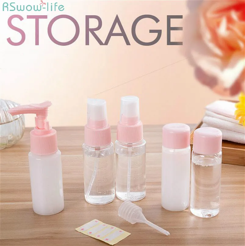 

7PCS Travel Portable Bottling Set Cosmetic Plastic Spray Bottle Shampoo Shower Gel Pressed Emulsion Liquid Perfume Cosmetics Set