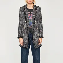 Весенние женские высококачественные винтажные твидовые блейзеры, женские длинные пальто с зазубренным воротником и жемчужными пуговицами, Ryal верхняя одежда