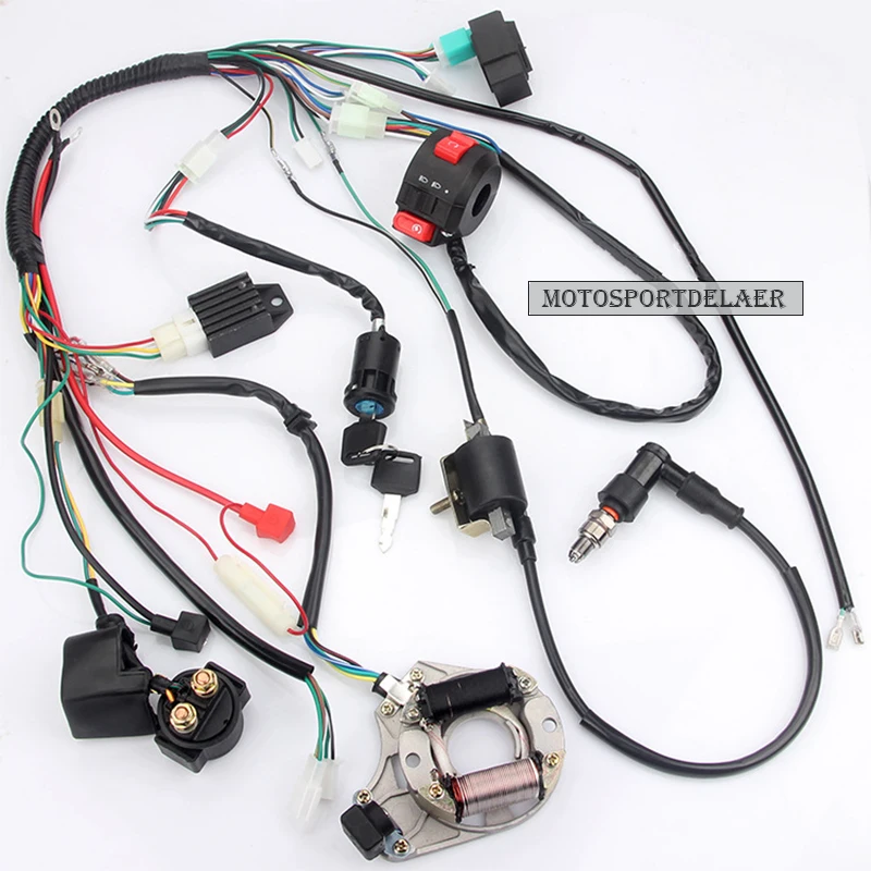 

Full Electrics wiring harness CDI Coil Kill Switch C7HSA Spark Plug 50cc 70cc 90cc 110cc 125cc ATV Quad Pit Bike Buggy Go Kart