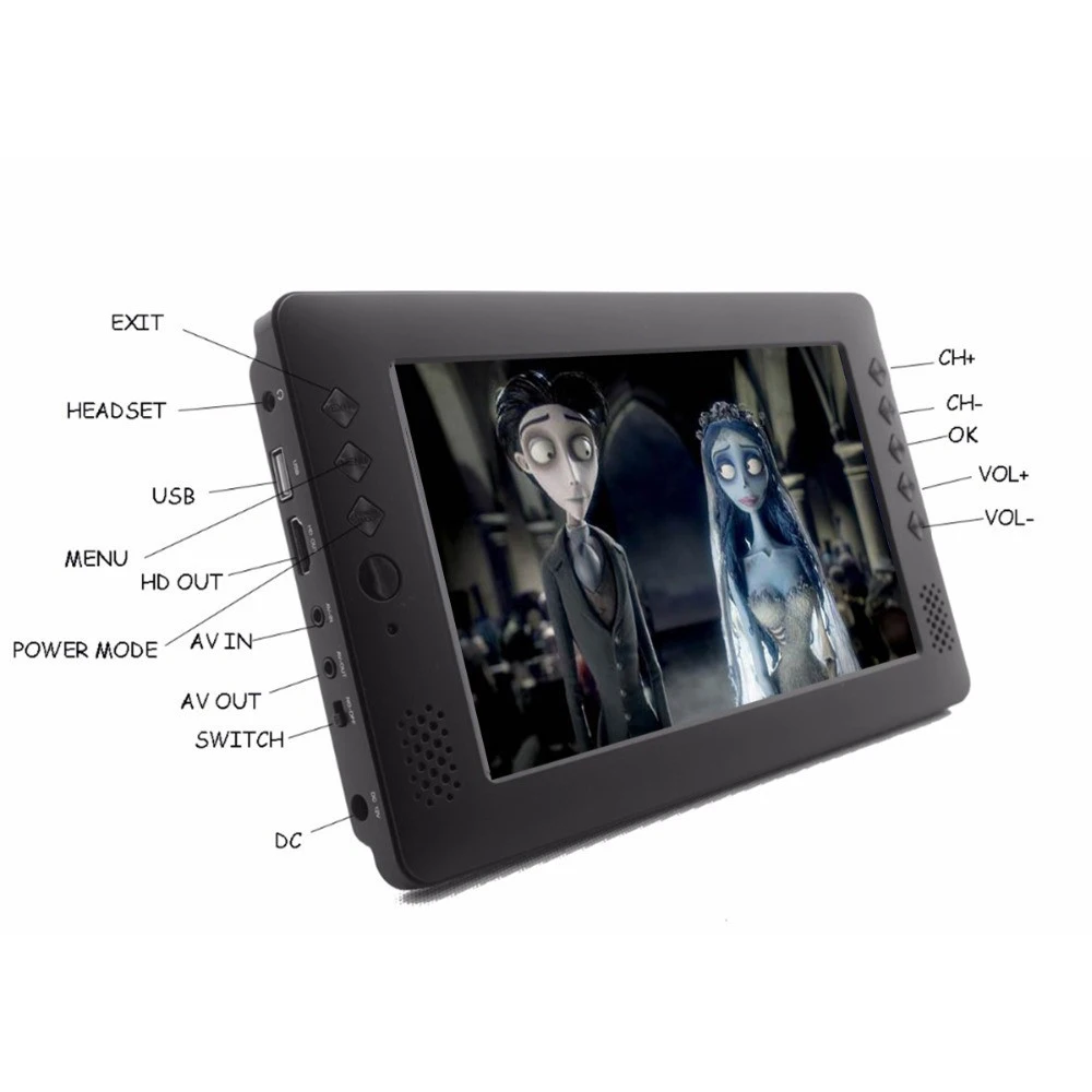  Portable 1024*600 9 Inch H.265 Wifi Dvb-T2 Digital Video Player Hdmi In Car Digital Tv Support U Di