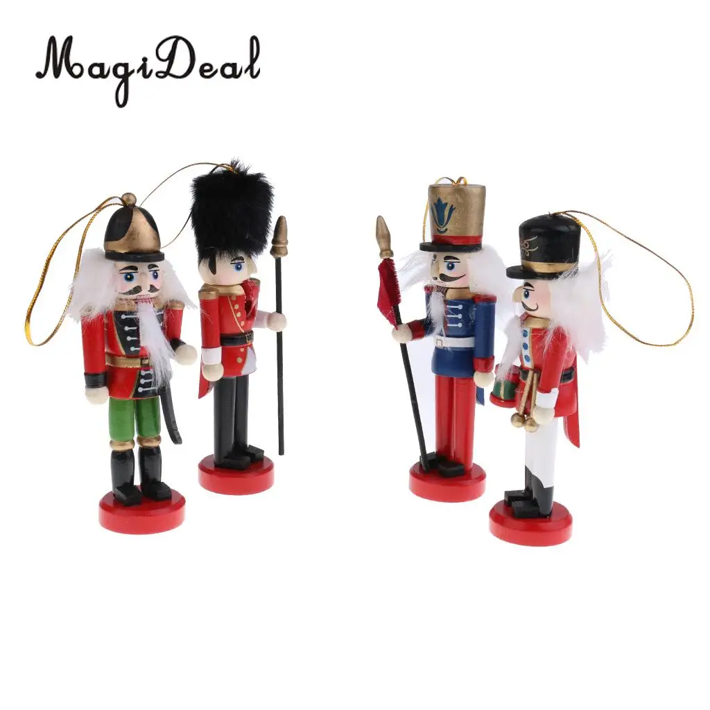 8Pcs 12cm Christmas Decorations Wooden Soldiers Nutcracker Puppets Figures Christmas Ornaments Home Office Table Desk Decor