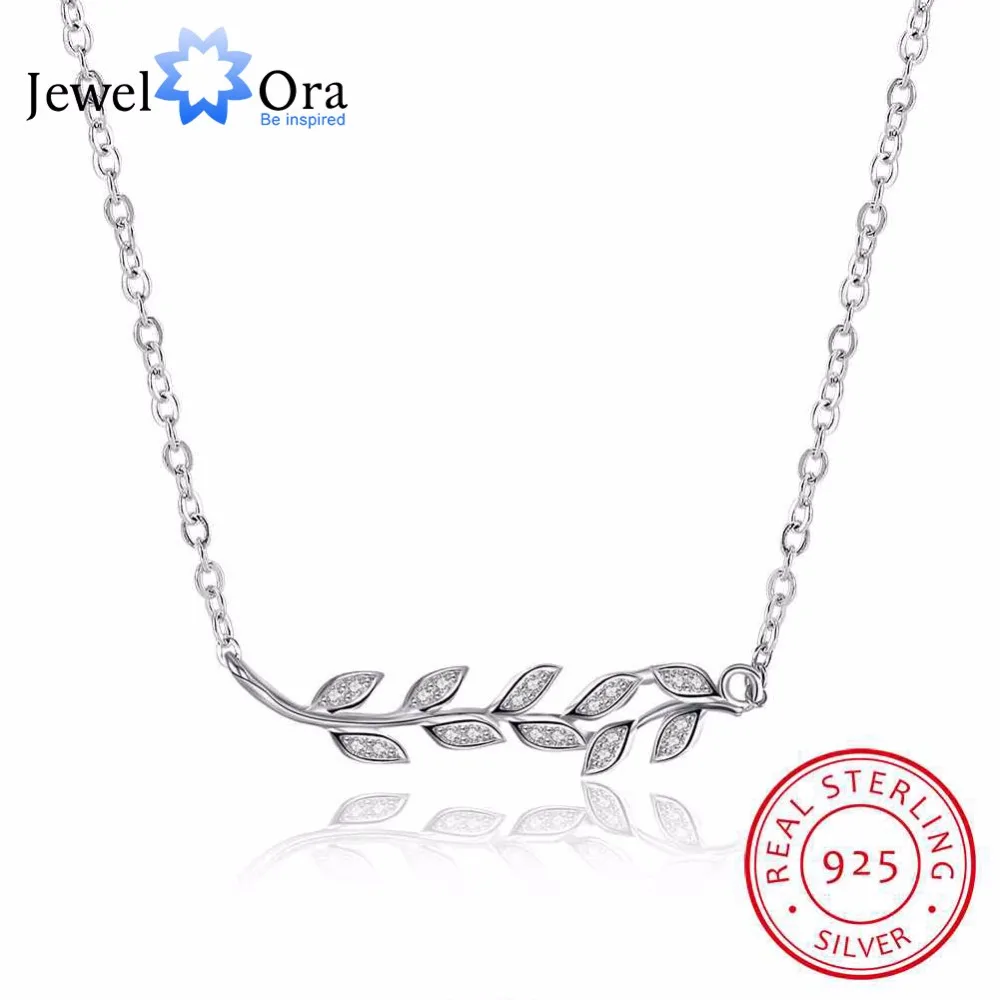 

Solid 925 Sterling Silver Necklace Leaves Design Wedding Jewelry Necklaces & Pendants For Women (JewelOra NE101832)