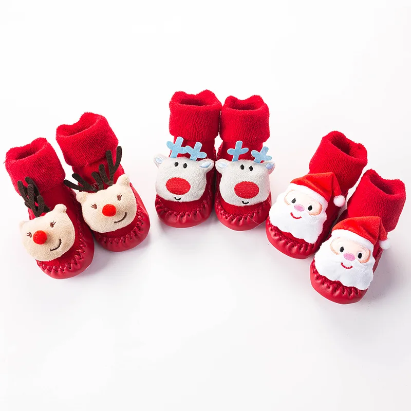 Детские махровые носки для детей Носки для малышей трехмерная Рождественская Детская мультяшная обувь Носки для малышей Нескользящие мягкие носки-Тапочки