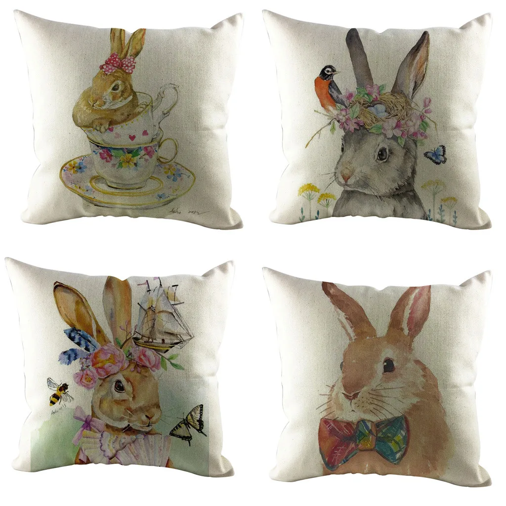 Счастливой Пасхи диван-кровать украшения Чехлы кролик яйцо Хлопок Лен с рисунком Праздничная Подушка наволочка 45*45 см