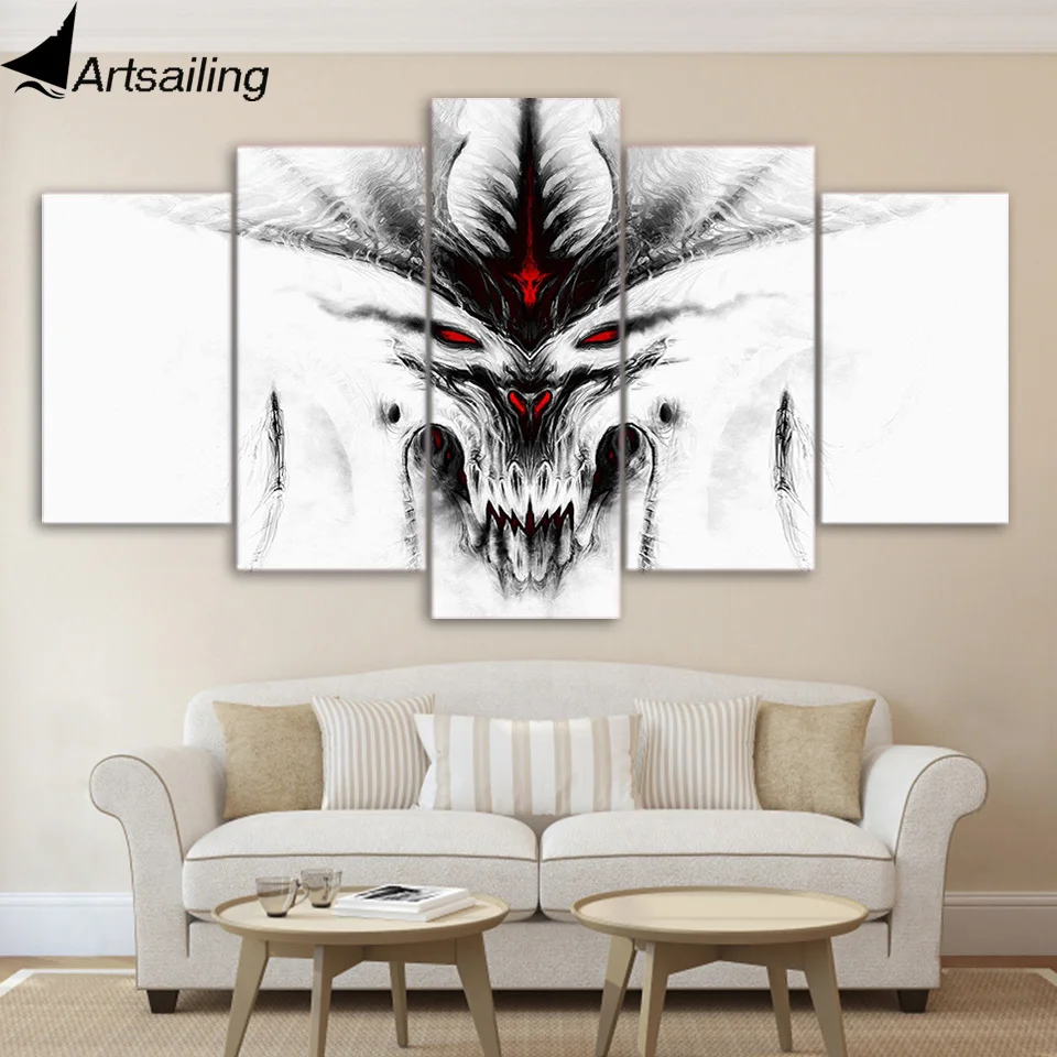 

5 piece canvas painting teeth 3 diablo face game HD posters and prints canvas painting for living room free shipping XA-2019A