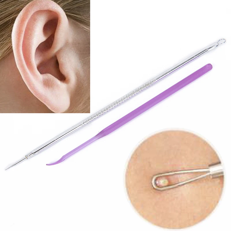 

Dropship 2Pcs/Set Stainless black Head Pimples Acne Needle & Ear spoon Face Care Blackhead Comedone Acne Extractor Remover