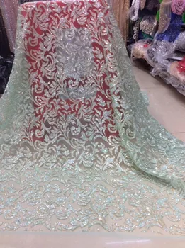 

modern design French Lace Fabric High Quality African Tulle SH-381 Lace Fabric with Glued glitter sequins for party dress