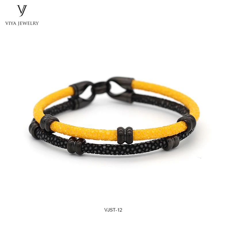 

Customize Luxury Gift For Lovers AAA Grade Genuine Stingray Leather Bracelet Charming Yellow&Black Mixed Color Couple Bracelet