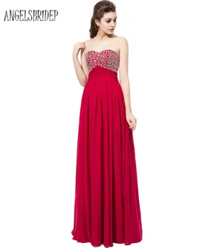 

ANGELSBRIDEP Burgundy Bridesmaid Dresses Long Chiffon Sweetheart Beaded Vestido De Festa Special Occasion Party Formal Dresses