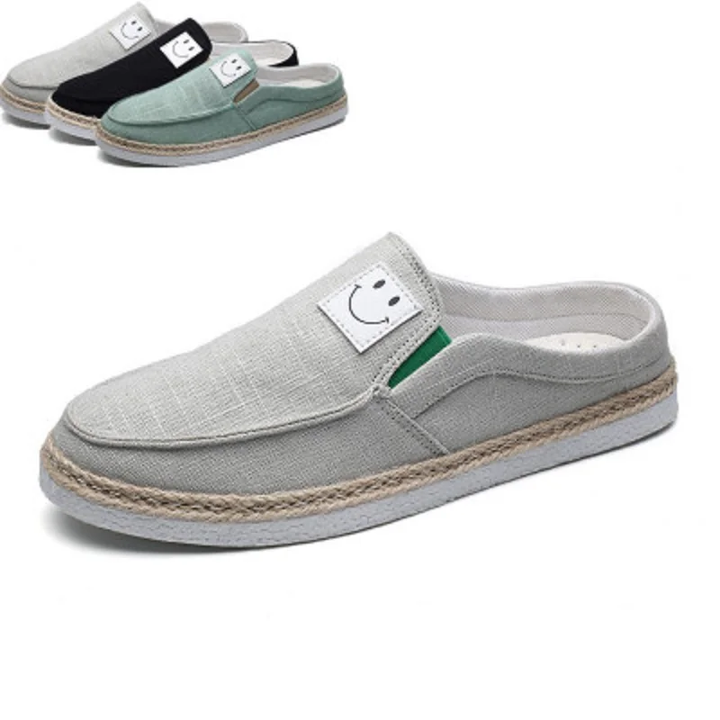 

2018 summer striped canvas shoes trend lazy men's casual breathable one pedal linen wild men's shoes