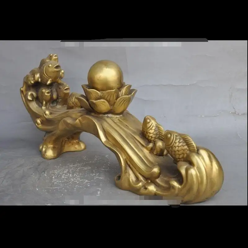 

zhaorui4884356+ +15" chinese brass wealth 7 fish lotus flower beads Auspicious lucky ruyi statue