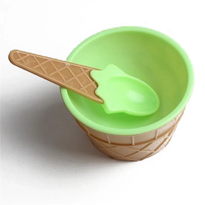 Children's Tableware Food Containers Cups Cream Bowls Spoons Dinnerware Kids Dishes Solid Feeding Baby Bowls Plates Ice Dishes - Color: Green