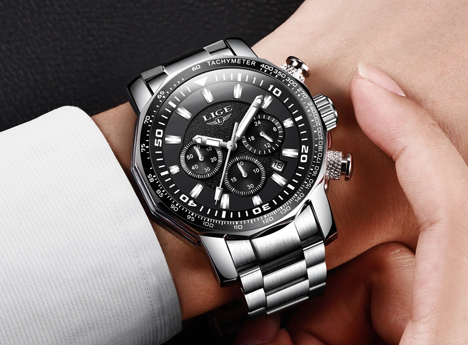 2019LIGE новые мужские часы из нержавеющей стали многофункциональные кварцевые часы мужские деловые водонепроницаемые часы watvh Relogiomasculino